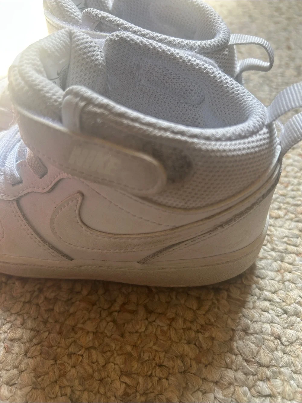 Nike Kids White High-Top Sneakers with Hook-and-Loop Strap